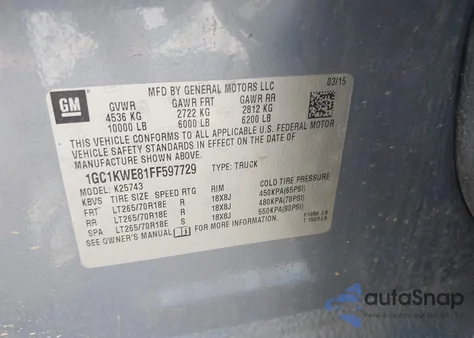 2015 Chevrolet Silverado 2500Hd Ltz from USA, damaged, VIN 1GC1KWE81FF597729